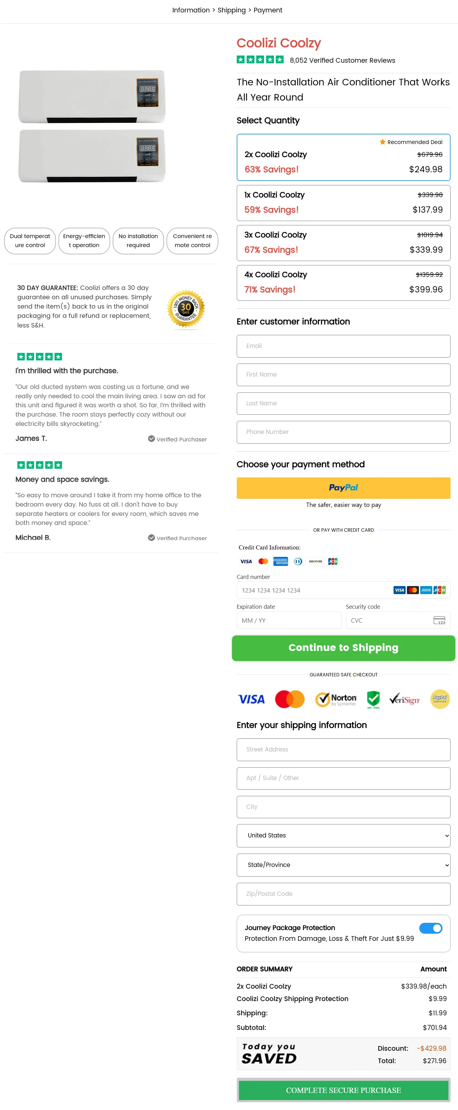 Sichere Checkout-Seite von Coolizi/Coolzy
